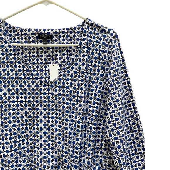 Talbots Plus V-Neck Faux Wrap Shift Dress Blue White Geometric Print Women X NWT - Picture 3 of 9